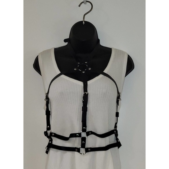 Punk or Halloween Leather Over Bra Belly Belt Body Harness w/ Adjustable Length - Picture 4 of 8